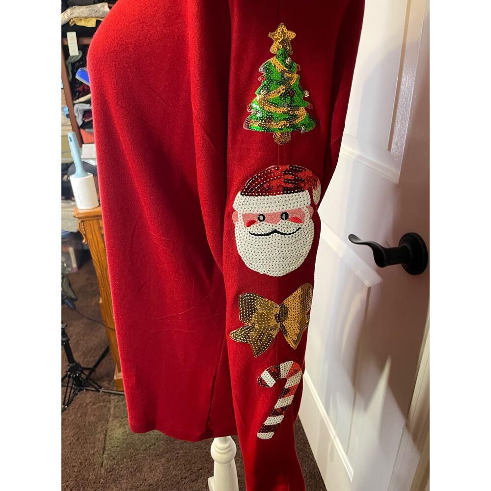 Christimas long sleeve large women's top with sequin patches santa candy cane